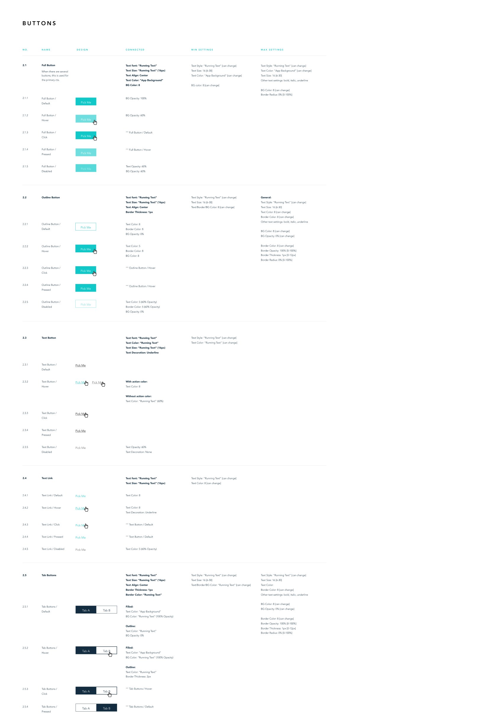 Wix design system: button specifications and states