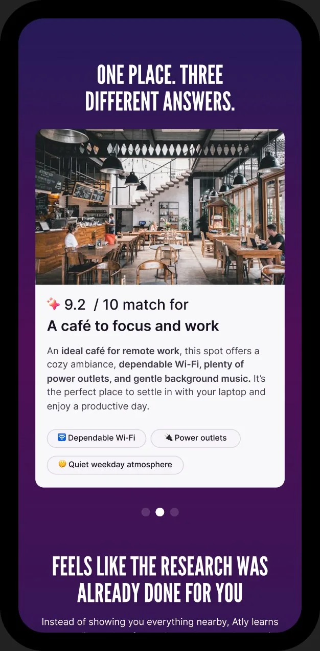 The same cafe scored 9.2 out of 10 for focus and work, with different supporting evidence.